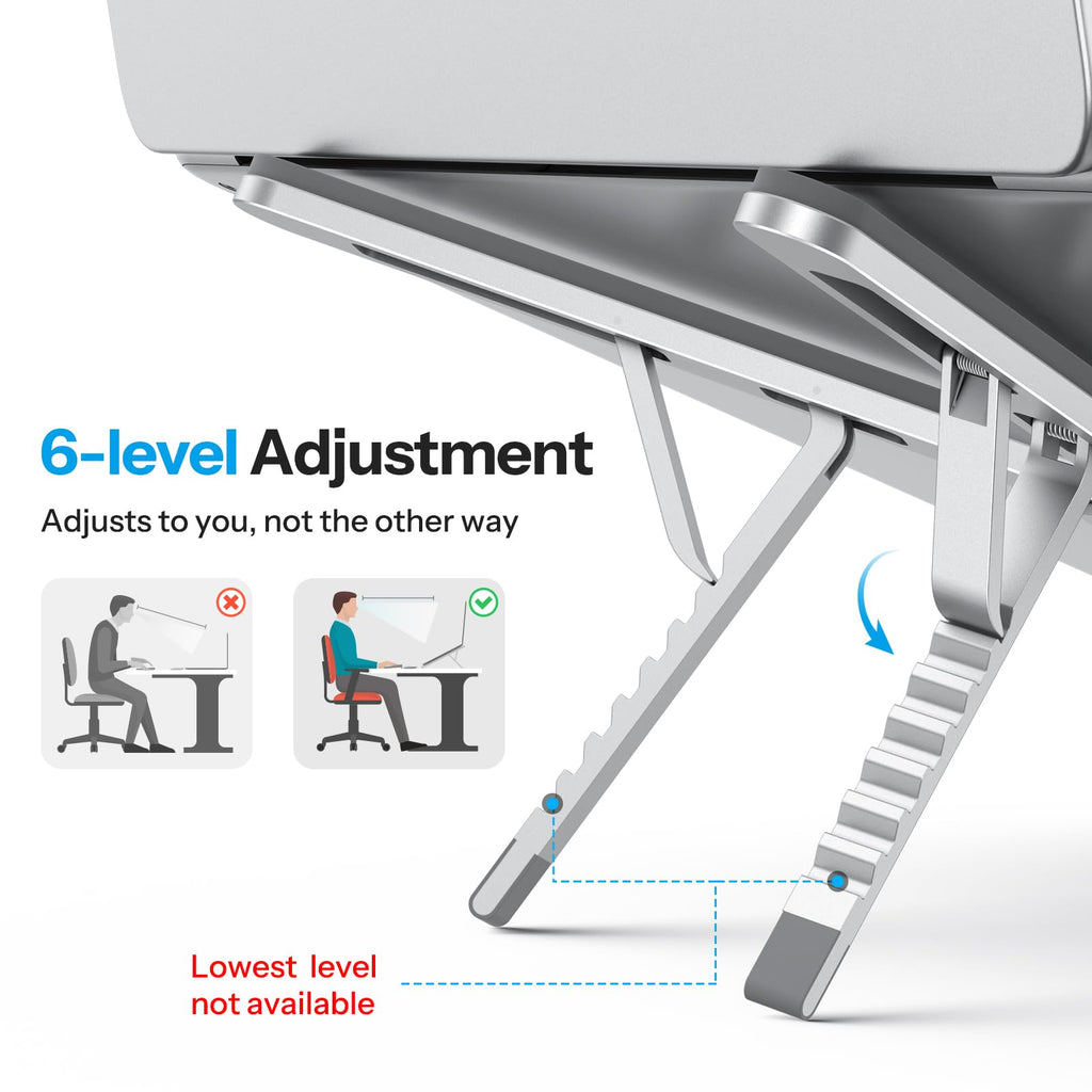 OMOTON LA15 360° Rotation Auto-Locking Laptop Stand for Desk, 6-Level Adjustable Aluminum Riser & Portable Foldable Holder for MacBook Tablet up to 15.6"