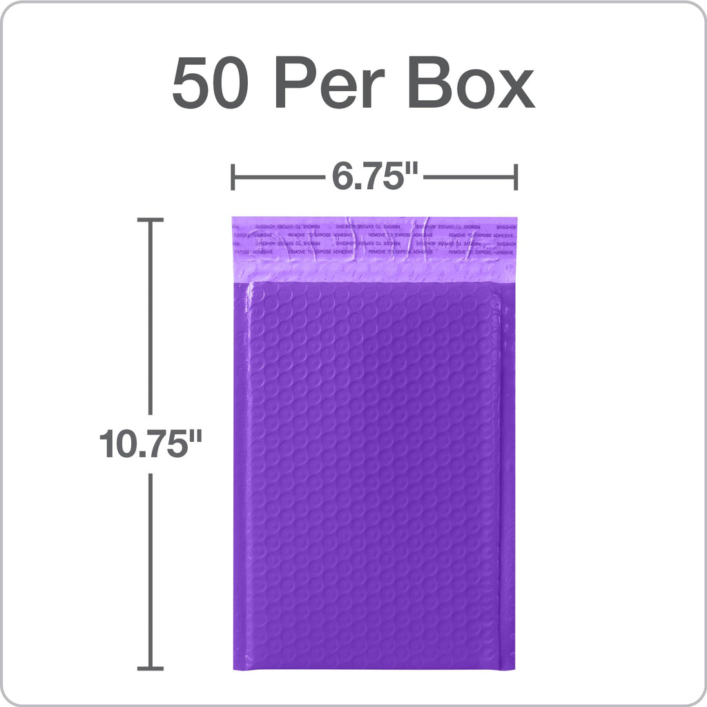Quality Park Bubble Mailers, 6 x 9, Purple Poly Mailers, Padded Envelopes, Shipping Bags, Water Resistant, Self Seal, 50 Per Box (QUA85904)