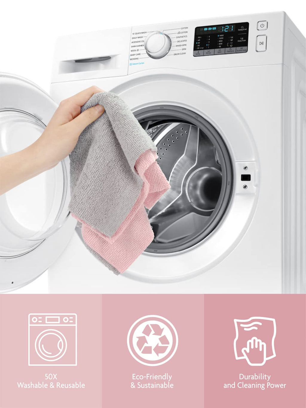 Fantasticlean Microfiber Cleaning Cloth Roll -75 Sheets, Tear Away Microfiber Towels, 30x30cm, Reusable, Washable, Scratch Free, Ultra Absorbent Dish Rags for Car, Home, Garage or Shop (Pink)