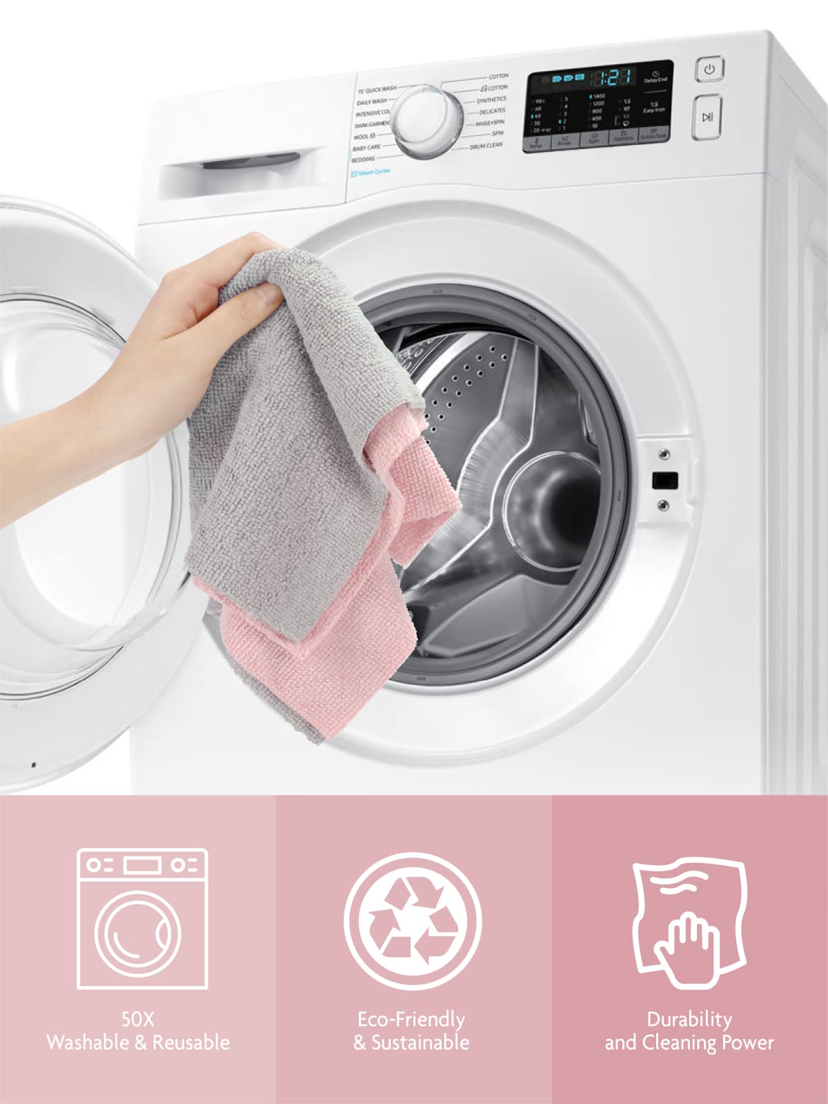 Fantasticlean Microfiber Cleaning Cloth Roll -40 Sheets, Tear Away Microfiber Towels, 30x30cm, Reusable, Washable, Scratch Free, Ultra Absorbent Dish Rags for Car, Home, Garage or Shop (Pink)
