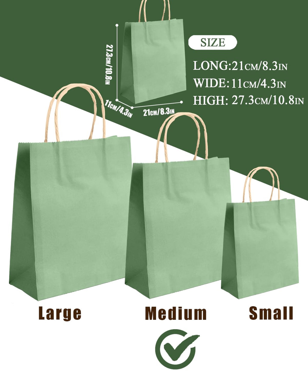 qiqee Medium 24Pcs Paper Gift Bags with Handles - Kraft Colorful Party Bags - 24 Solid Colors（10.6"x8.3"x4.3"）