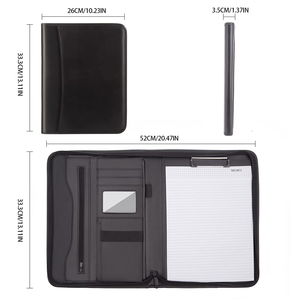 Leathario Portfolio, A4 Padfolio with Notepad, Vegan Leather Document Holder Organizer, Business Leather Folder with Pockets for Tablets Notepads Files, Office Supplies