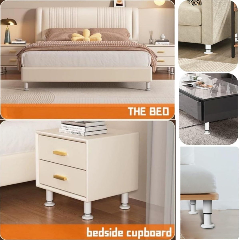 4Pack Adjustable Height Cabinet Support Legs Heavy Duty 3.1-4.7" -for Sofa/Cabinet/Nightstand Replacement Legs, Anti-Slip Base & Wobble-Free Design(White)