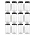 novelinks 32 oz Mason Jars with Plastic Lids, 12 Pack Large Plastic Salad Jars with Lids 32oz, Reusable Spice Containers & Kitchen Jars for Pantry Organization (12 Pack,Black)