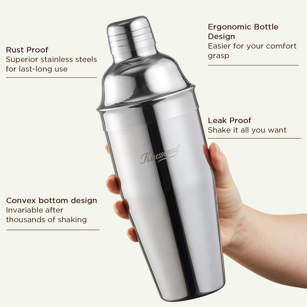 25oz Cocktail Shaker Set - Drink Shaker with Bartender Strainer - Professional Drink Mixer Set for Beginners - Silver - KITESSENSU