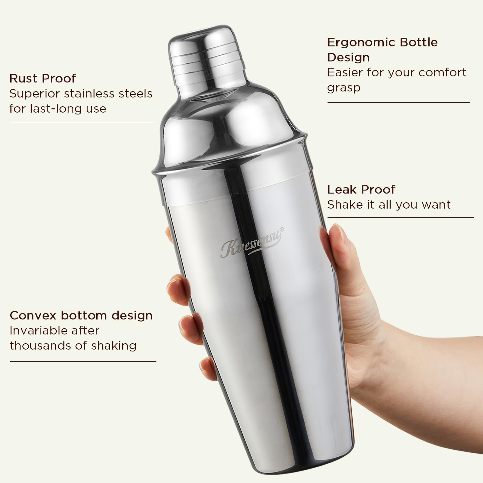 25oz Cocktail Shaker Set - Drink Shaker with Bartender Strainer - Professional Drink Mixer Set for Beginners - Silver - KITESSENSU