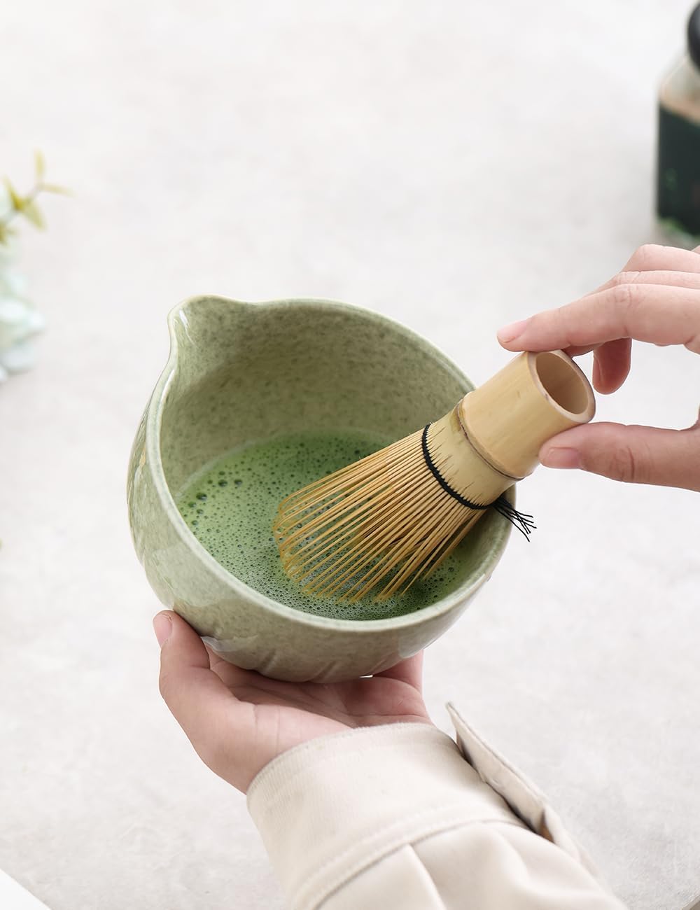 TANG PIN Matcha Set - Match Bowl and Whisk, 15 OZ, Matcha Scoop | Matcha Whisk Stand (Chasen Holder) - 4pc Perfect Matcha Kit for Matcha Tea Ceremony