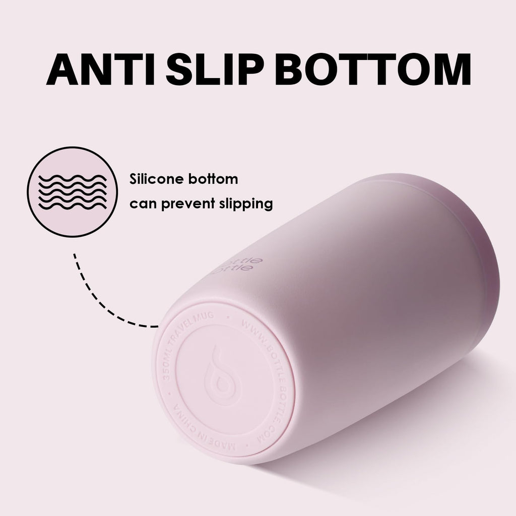 bottlebottle Insulated Travel Mug, Stainless Steel, 350ml, Push Button Lid, Keeps Cold for 12 Hours, Keeps Hot for 8 Hours, Stylish Design (Pink)