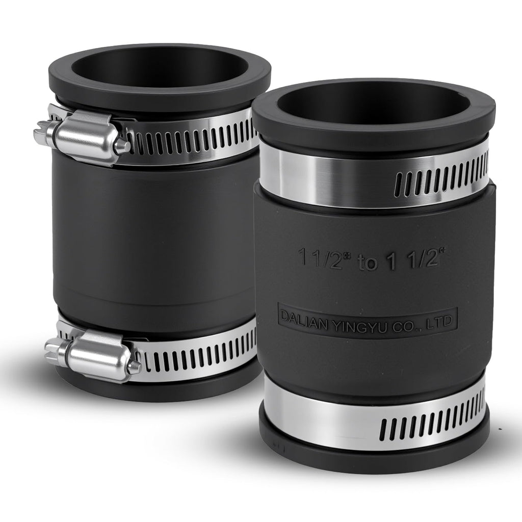DLYYPLUS 2 Pcs 1-1/2 in Flexible PVC Pipe Coupling with Stainless Steel Clamps Fit 1-1/2 in Nominal Pipes, Couplers for Plastic and Copper Pipe Plumbing Connections, Drain Repair, Dust Hose