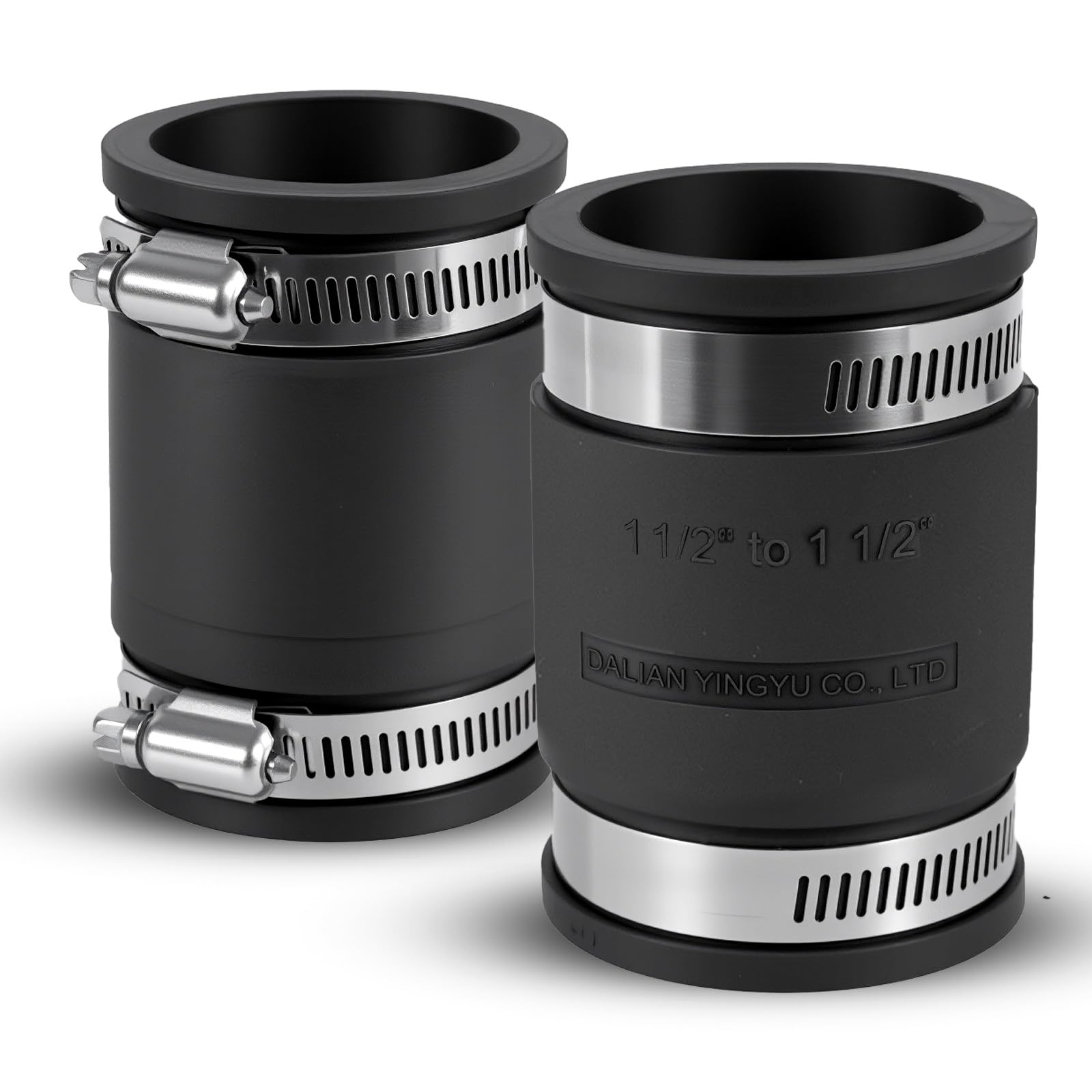 DLYYPLUS 2 Pcs 1-1/2 in Flexible PVC Pipe Coupling with Stainless Steel Clamps Fit 1-1/2 in Nominal Pipes, Couplers for Plastic and Copper Pipe Plumbing Connections, Drain Repair, Dust Hose
