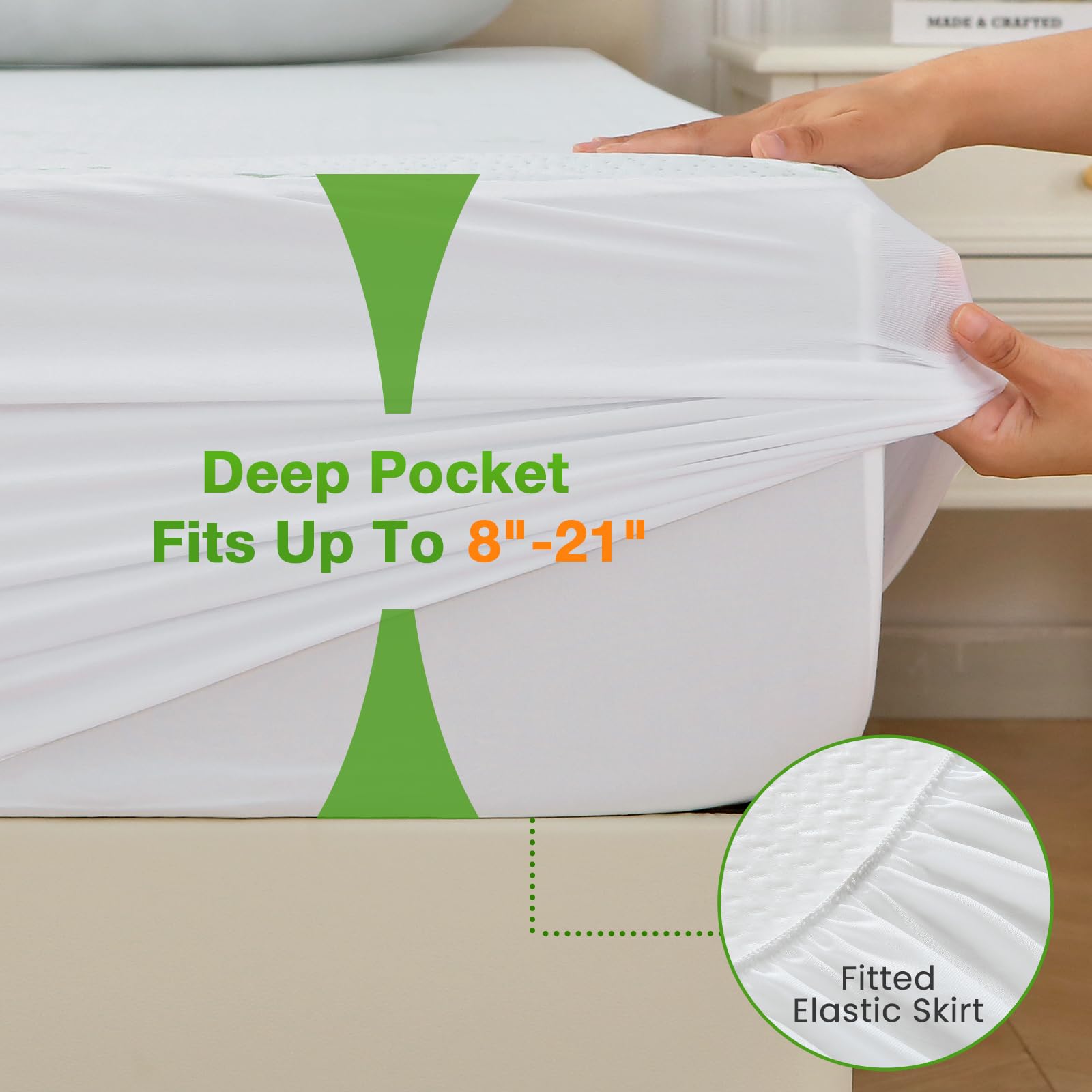 Sasttie Full Size Mattress Protector, Waterproof Full Mattress Protector, Double Mattress Protector with Viscose for Bamboo, Noiseless Mattress Cover with 8"-21" Deep Pocket (54 x 75 inches)