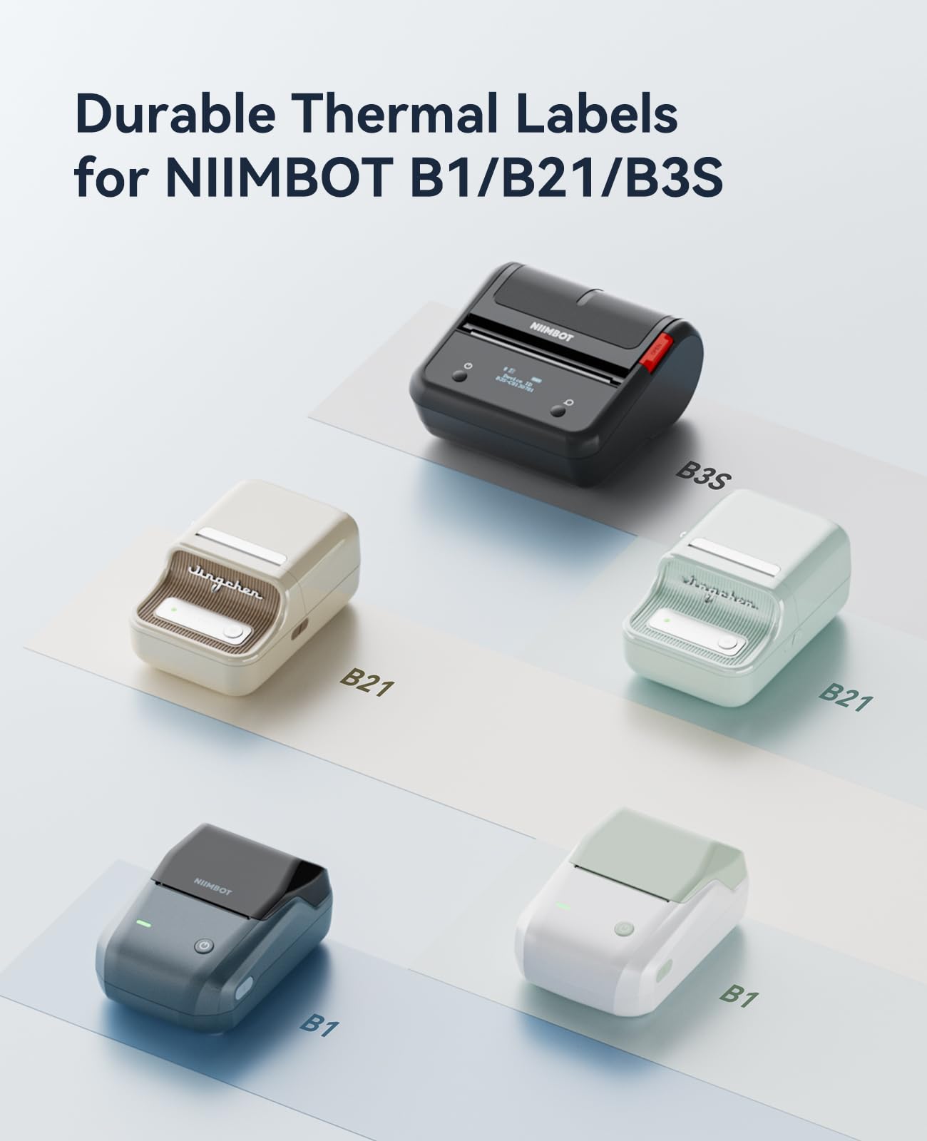 NIIMBOT Label Tape for B1/B21/B3S, 1.6'' x 0.8'' (40x20mm), 230 Labels/Roll, Thermal Label Tape for Marson Jar/Bakery/Grocery/Barcode/Return Address/Small Business, White