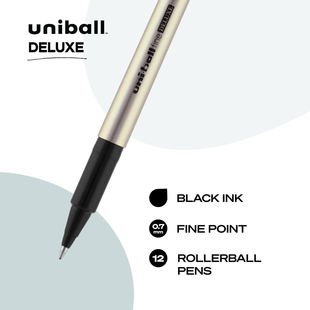 uni-ball DELUXE Rollerball, Stick Roller Ball Pen Fine-0.7mm, 12 Pack, Black Ink (60052)