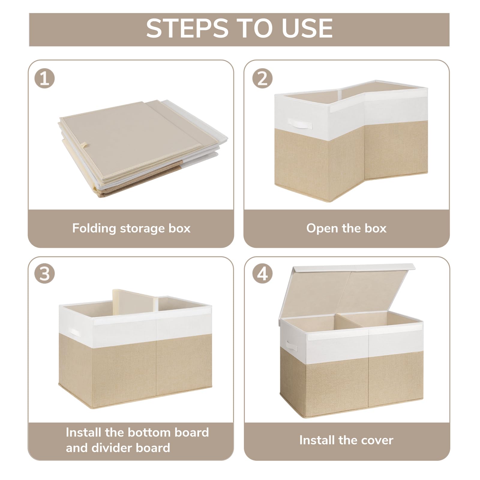 INDRESSME 25"x13"x16" Large Storage Box, Collapsible Bins with Lids, Chest for Living Room, Storage Baskets for Blankets, Books, Clothes (Beige & White)