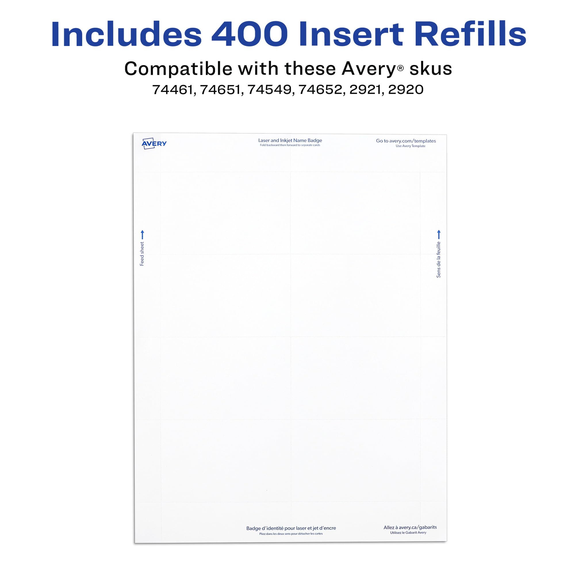 Avery Name Badge Inserts, 2.25 x 3.5 Inches, Box of 400 (05390)