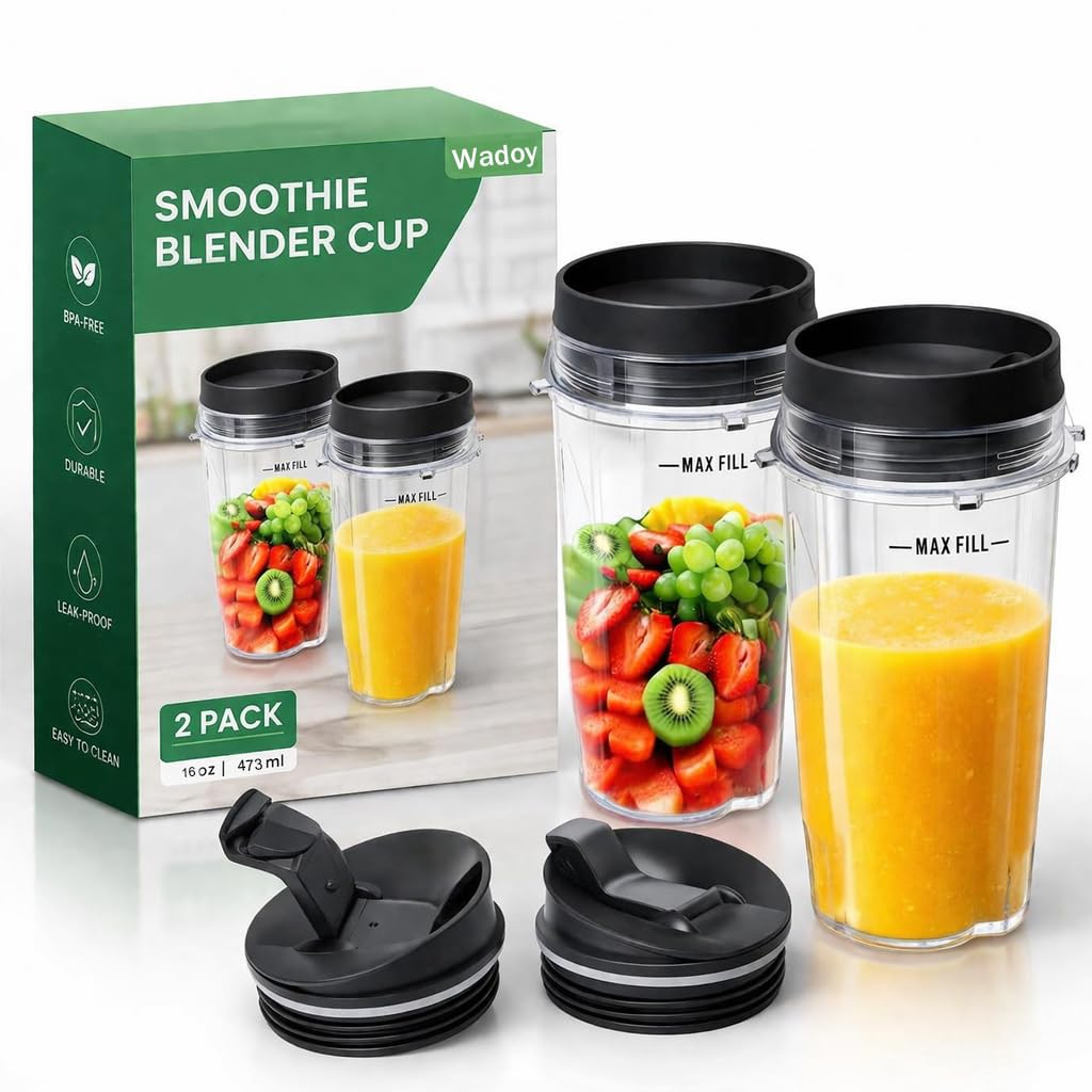 16oz Blender Cup Compatible with Ninja Blender BL660 BL740 BL770 BL780 BL810 QB3000, Single Serve Cup with Sip & Seal Lids for Nutri Ninja Replacement Parts