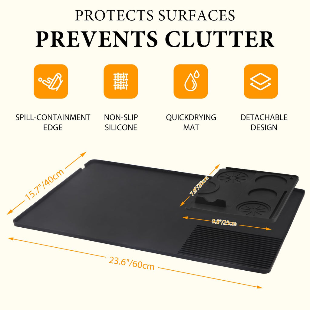 Coffee Mat, Coffee Maker Mat for Kitchen Counter, 40x60cm Silicone Coffee Bar Pad, Anti-Slip, Heat Resistant Pad for Espresso Machines, Dinner Plates, Ice Cream Machines, Espresso Accessory-Black