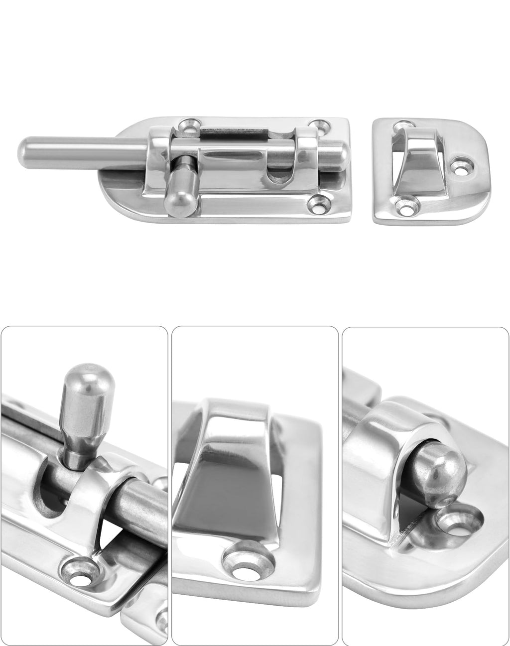 QWORK Boat Door Latch Lock, 2 Pack Marine 316 Stainless Steel Heavy Duty 4-1/3" Long Door Window Lock Latch Slide Barrel Bolt Clasp for Marine Boat Window/Door/Hatch/Cabinet