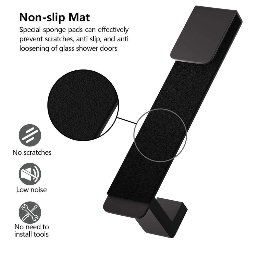 PMMASTO Shower Door Hooks, (7.5 Inch) Extended Over Door Hooks for Bathroom Frameless Glass, Stainless Steel Bath Towel Hooks, Heavy Duty Towel Hanger Rack (Black 2 Pack-L Shape)
