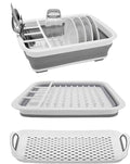 AAKitchen Collapsible Dish Rack and Drainboard Set Foldable Dish Drying Rack Portable Dish Drainer Storage Organizer Camping RV Kitchen Accessories for RV Campers Travel Trailers