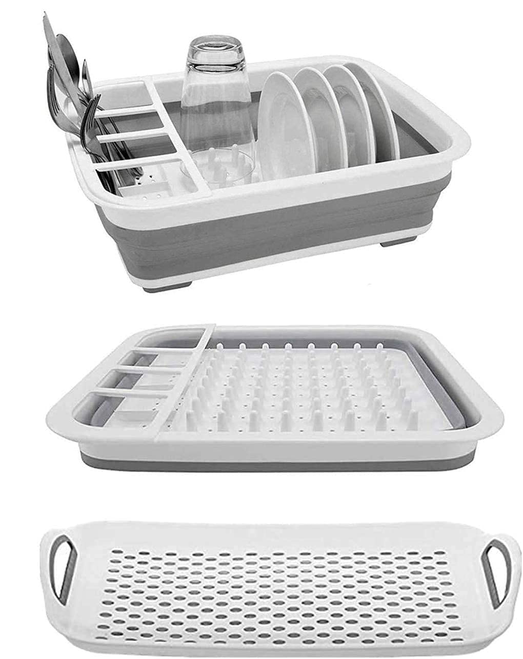 AAKitchen Collapsible Dish Rack and Drainboard Set Foldable Dish Drying Rack Portable Dish Drainer Storage Organizer Camping RV Kitchen Accessories for RV Campers Travel Trailers