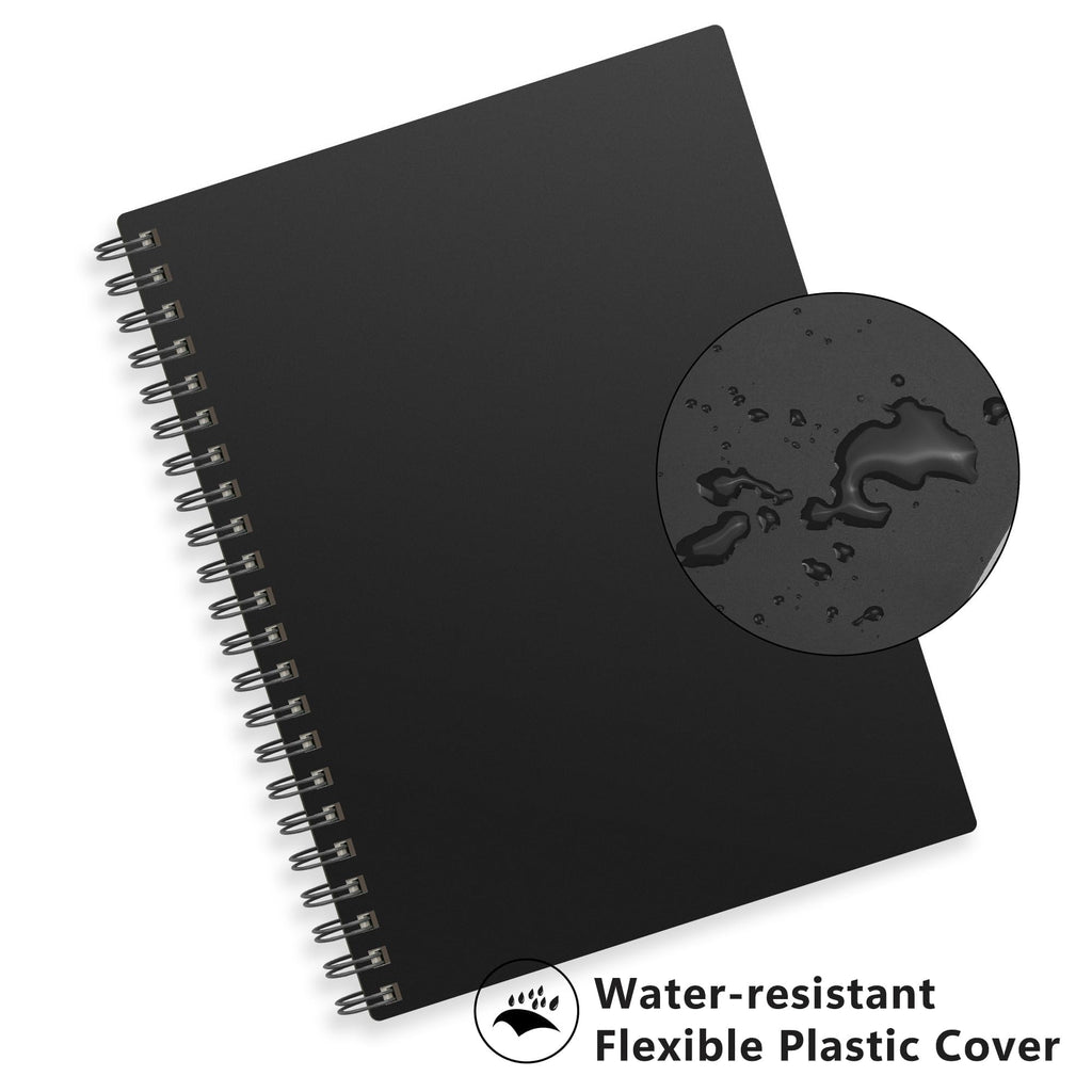 RETTACY Dotted Journal Notebook, 300 Pages, A4 Large Size (21 x 28 cm), 100 GSM Thick Paper, Flexible Plastic Cover, Spiral-bound, for Journaling, Planning, Tracking (Black)