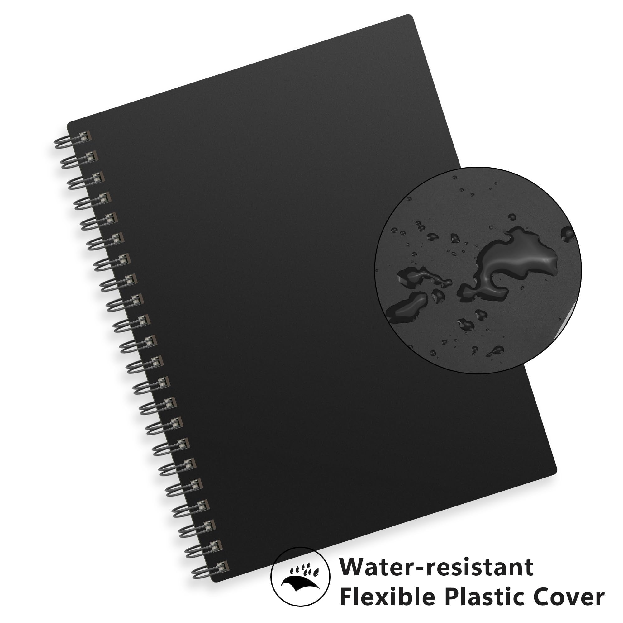 RETTACY Dotted Journal Notebook, 300 Pages, A4 Large Size (21 x 28 cm), 100 GSM Thick Paper, Flexible Plastic Cover, Spiral-bound, for Journaling, Planning, Tracking (Black)