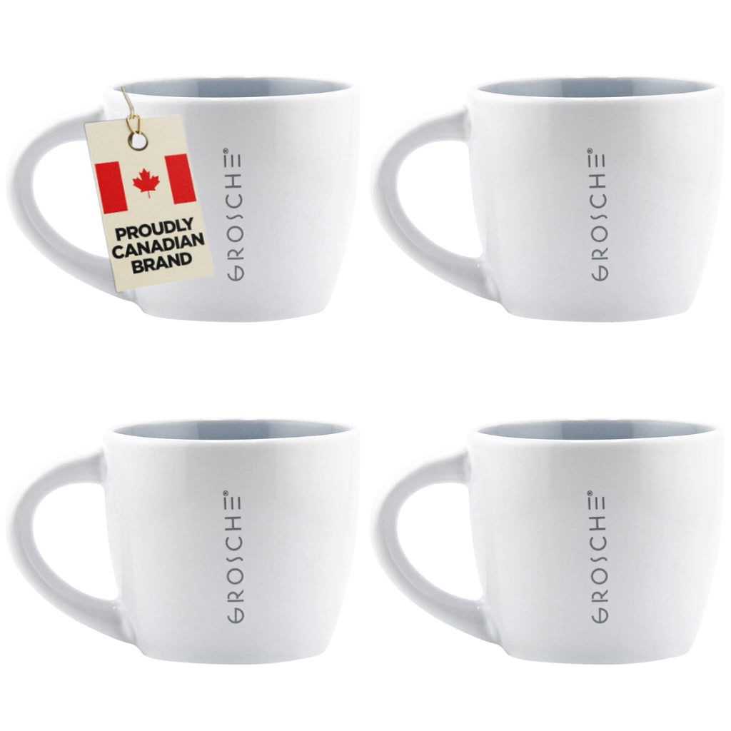 Porto Crema Ceramic Espresso Cups Set of 4 – 5 oz Coffee Shot Mugs for Double Espresso, Latte – Dishwasher & Microwave Safe, Modern Stoneware Design, Modern Mug, Barista-Style - 5oz/148mL, Grey