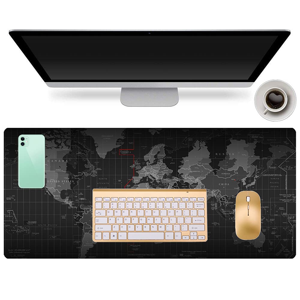 Gaming Mouse Pad Large Extended Mouse Mat with Stitched Edge Desk Mat Keyboard Pad for Laptop Computer Desktop PC Gamer Office and Home Non-Slip Rubber Mousepad (Map, 35.4" x 15.7")