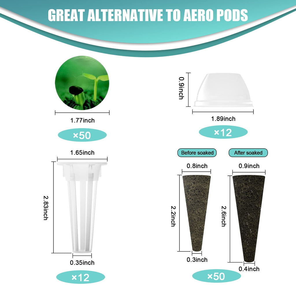 124 pcs Seed Pod Kit for Aerogarden, Grow Anything Kit for Hydroponics, Hydroponics Supplies with 50 Grow Sponges, 50 Pod Labels, 12 Baskets, 12 Planting Domes, Compatible with IDOO
