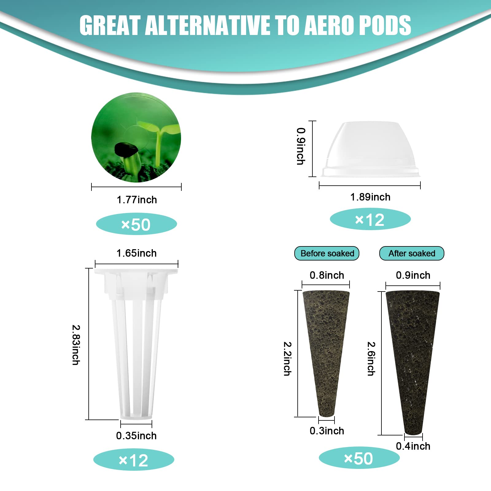 124 pcs Seed Pod Kit for Aerogarden, Grow Anything Kit for Hydroponics, Hydroponics Supplies with 50 Grow Sponges, 50 Pod Labels, 12 Baskets, 12 Planting Domes, Compatible with IDOO