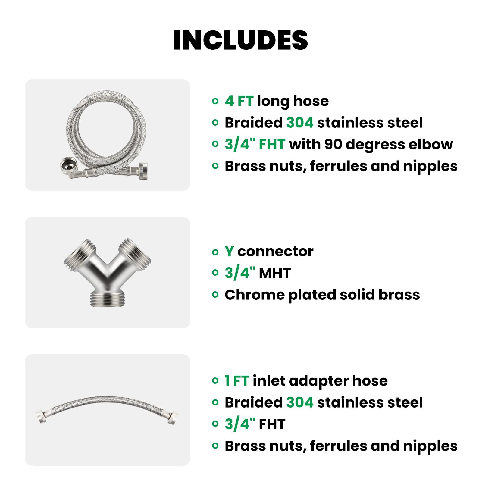 Watflow 4FT Steam Dryer Hose Installation Kit with 3/4" FHT 90 Degree 304SS Elbow Hose, 1ft Inlet Adapter and Y Connector,Fits All Normal Household Water Supply Lines
