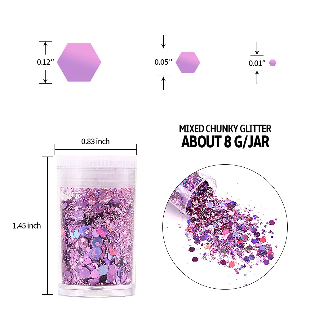 Chunky and Fine Glitter Mix, Estanoite 36 Colors Chunky Sequins & Fine Glitter Powder Mix, Iridescent Glitter Flakes, Cosmetic Makeup Glitter for Face Body Eye Nail Art, Loose Glitter for Resin Epoxy