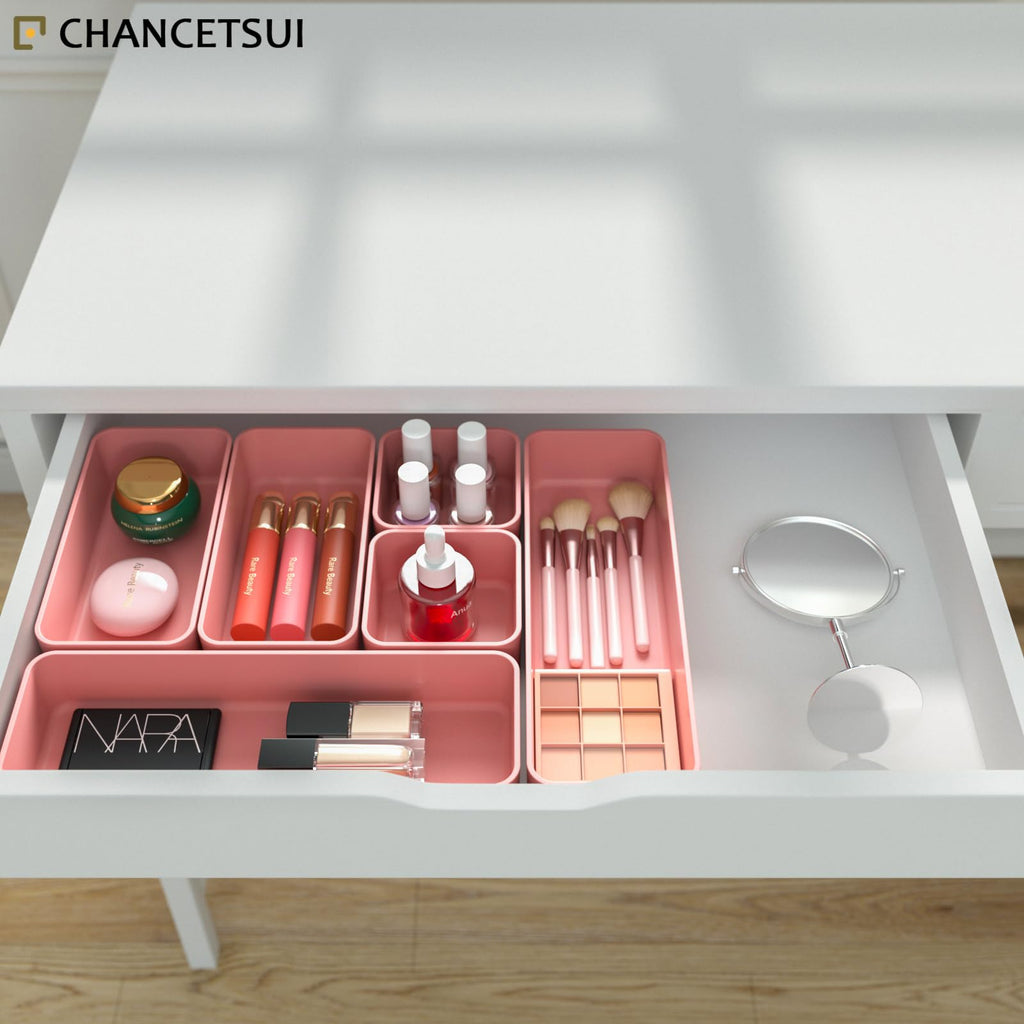 6 Piece Stackable Plastic Organizer Drawers Set, Multifunctional Stackable Storage Trays, Best For Kitchen, Bedroom, Bathroom, Makeup Desk Drawer Organizers