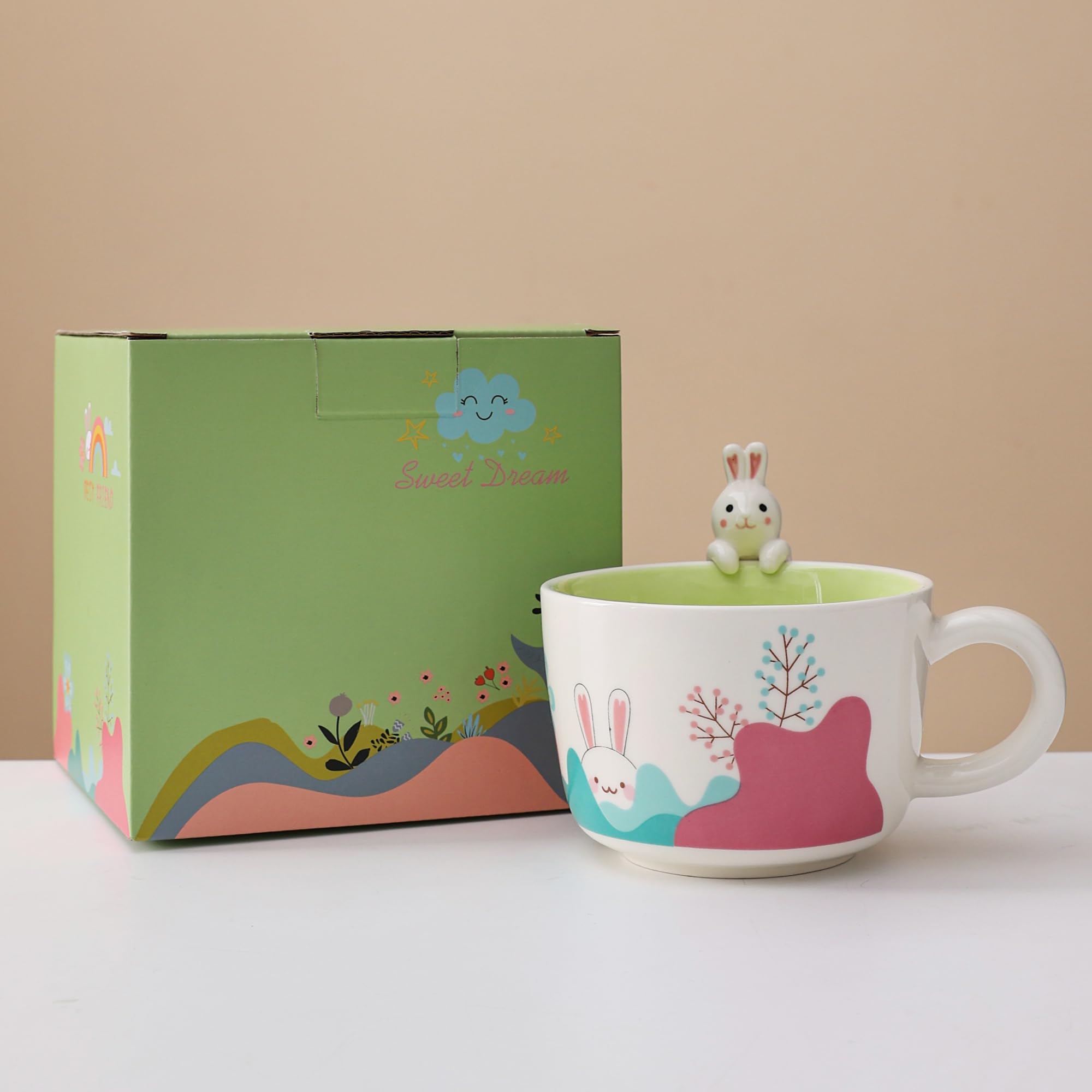 lpylxingyan Cute 3D Animal Coffee Mugs: Funny Handmade Ceramics Cups with Rabbit, Cow, Sloth, Fox, Lion for Kids Gift. (rabbit)