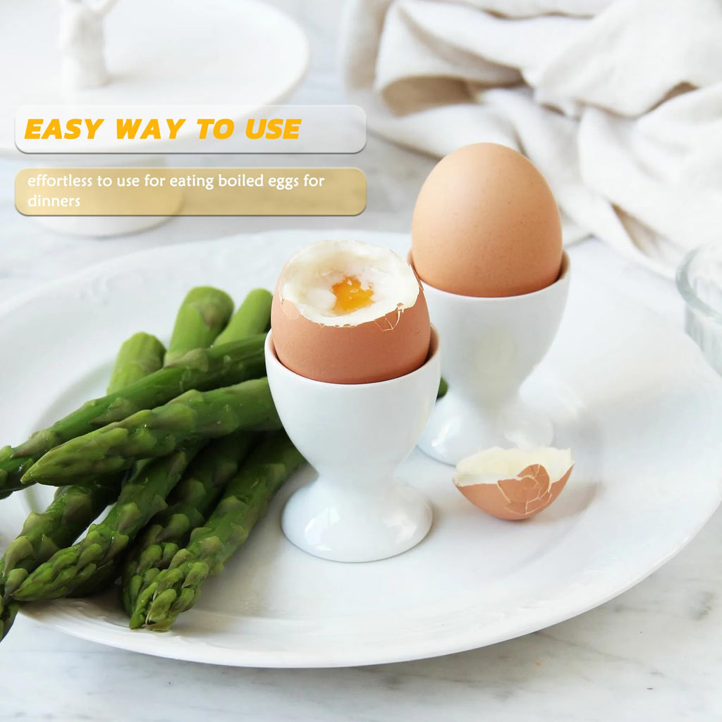 RHAFAYRE Egg Holder for Boiled Eggs, 4 Pack Porcelain Egg Cups for Soft Hard Boiled Eggs Breakfast Dinner, 5 cm x 9 cm, White