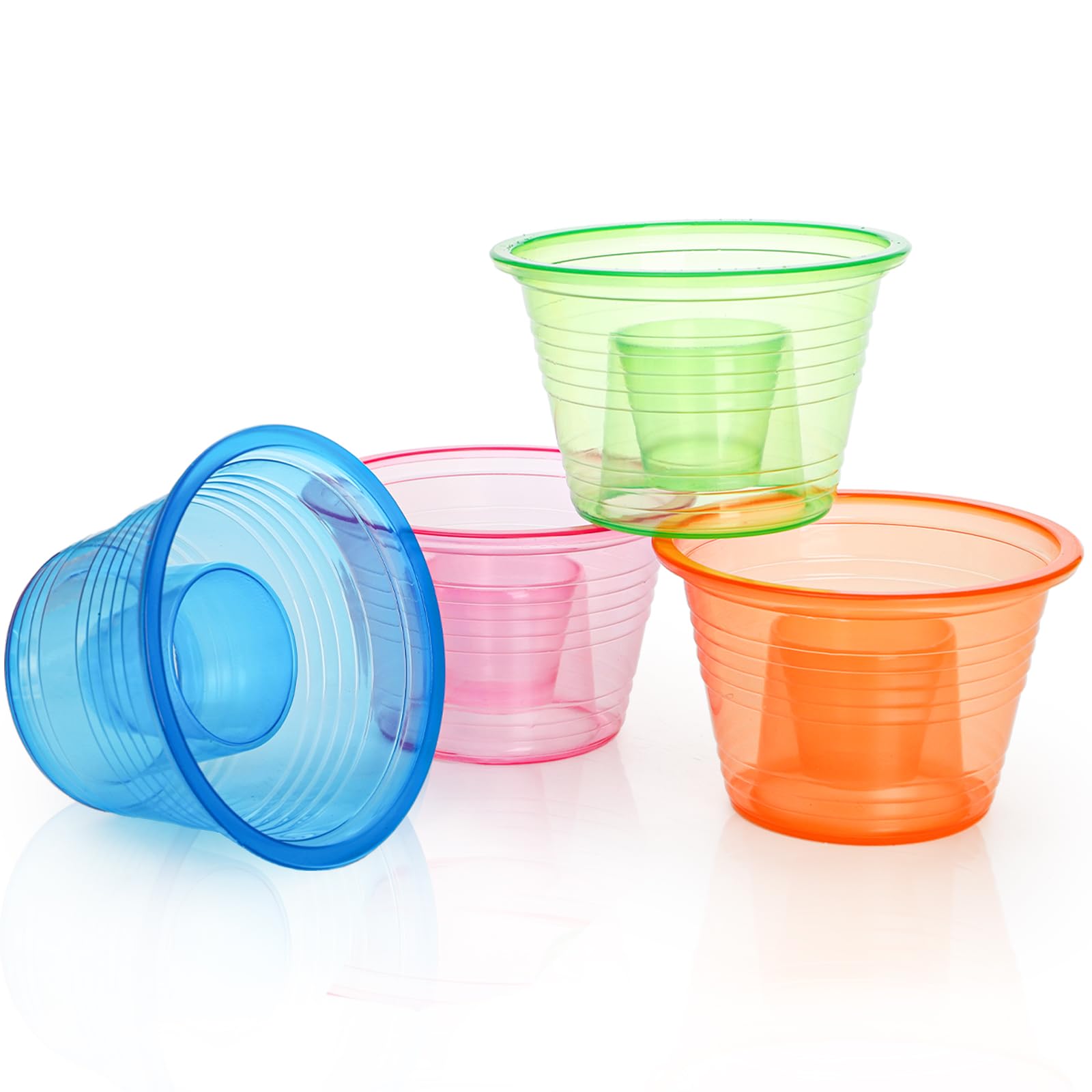 Coloch 200 Pack Plastic Bomber Cups, Disposable Jager Bomb Cups Assorted Colors Power Bomber Double Shot Glass for Mixed Drinks, Shots, Party