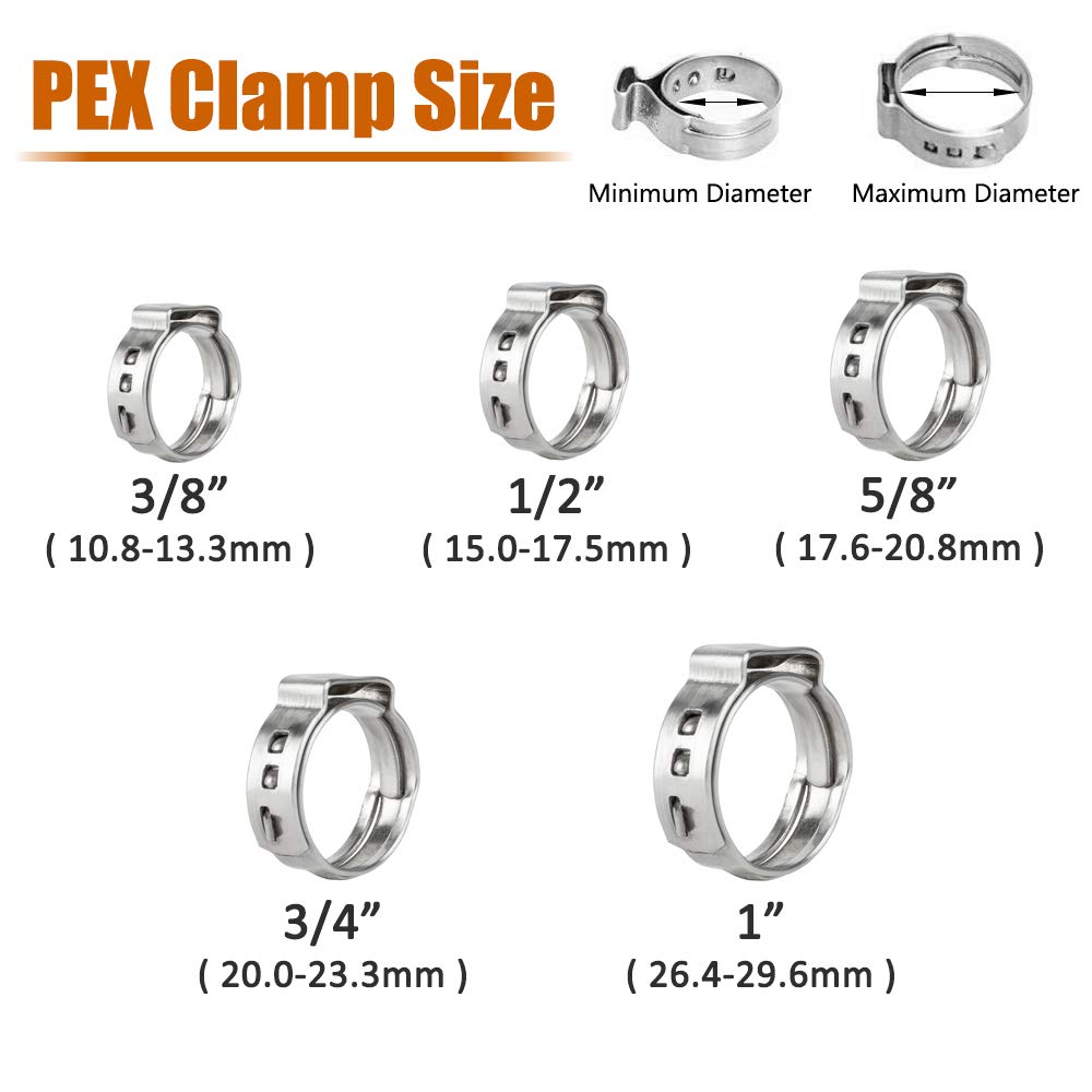ISPINNER 100pcs 1/2 Inch PEX Cinch Clamps, 304 Stainless Steel Cinch Crimp Rings Pinch Clamps for PEX Tubing Pipe Fitting Connections (1/2 Inch)
