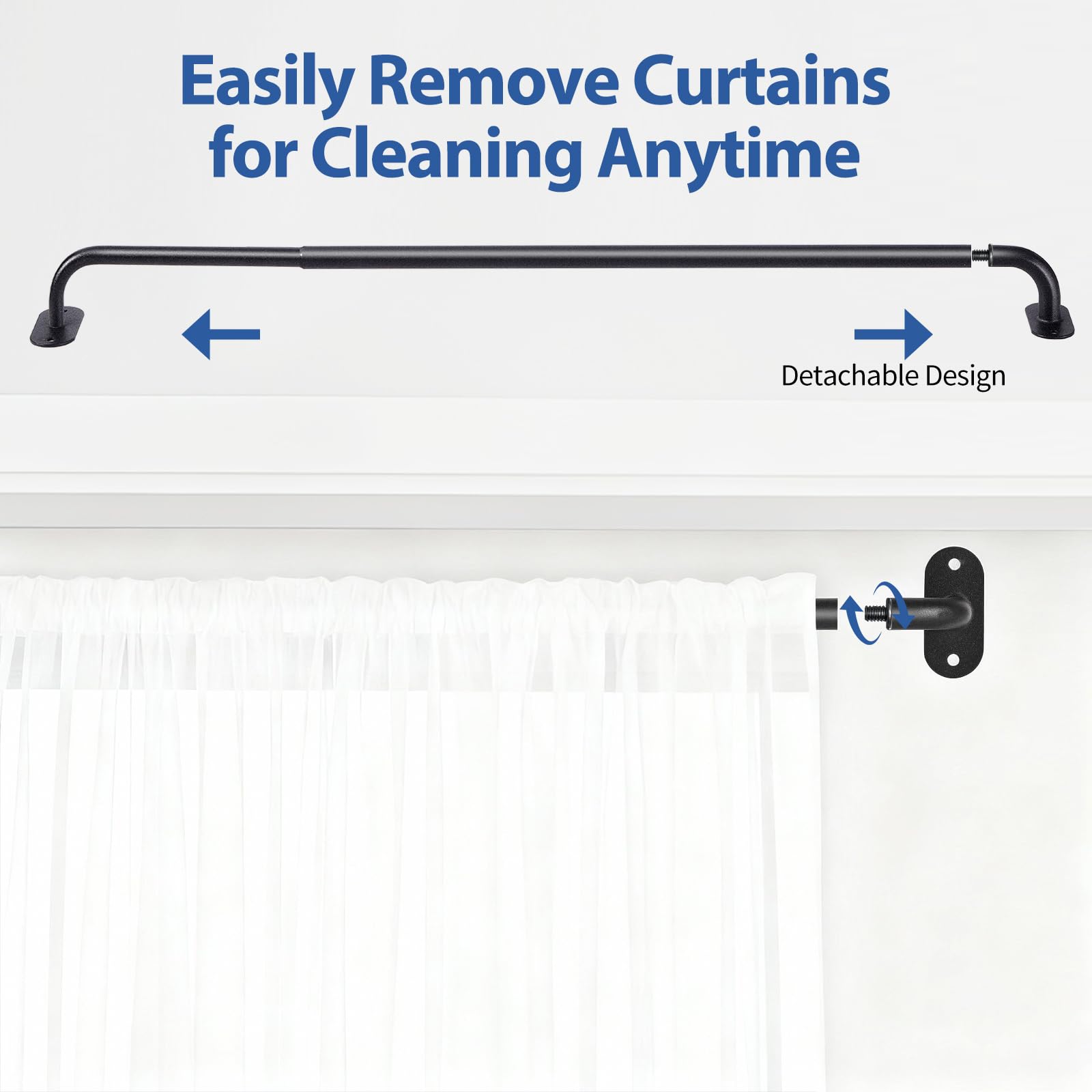 Ruiony French Door Curtain Rod Adjustable 18"-32", Wrap Around Cafe Curtain Rod 1/2" Diameter, Screwed Sash Rods for Door Window, Black, 2 Pack