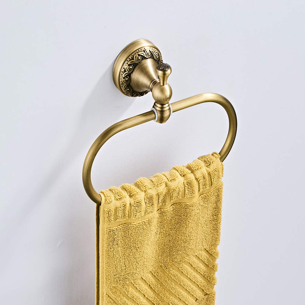 Aothpher Brass Towel Ring Oval Contemporary Bathroom Hand Towel Holder Wall Mounted,Antique Brass Finish