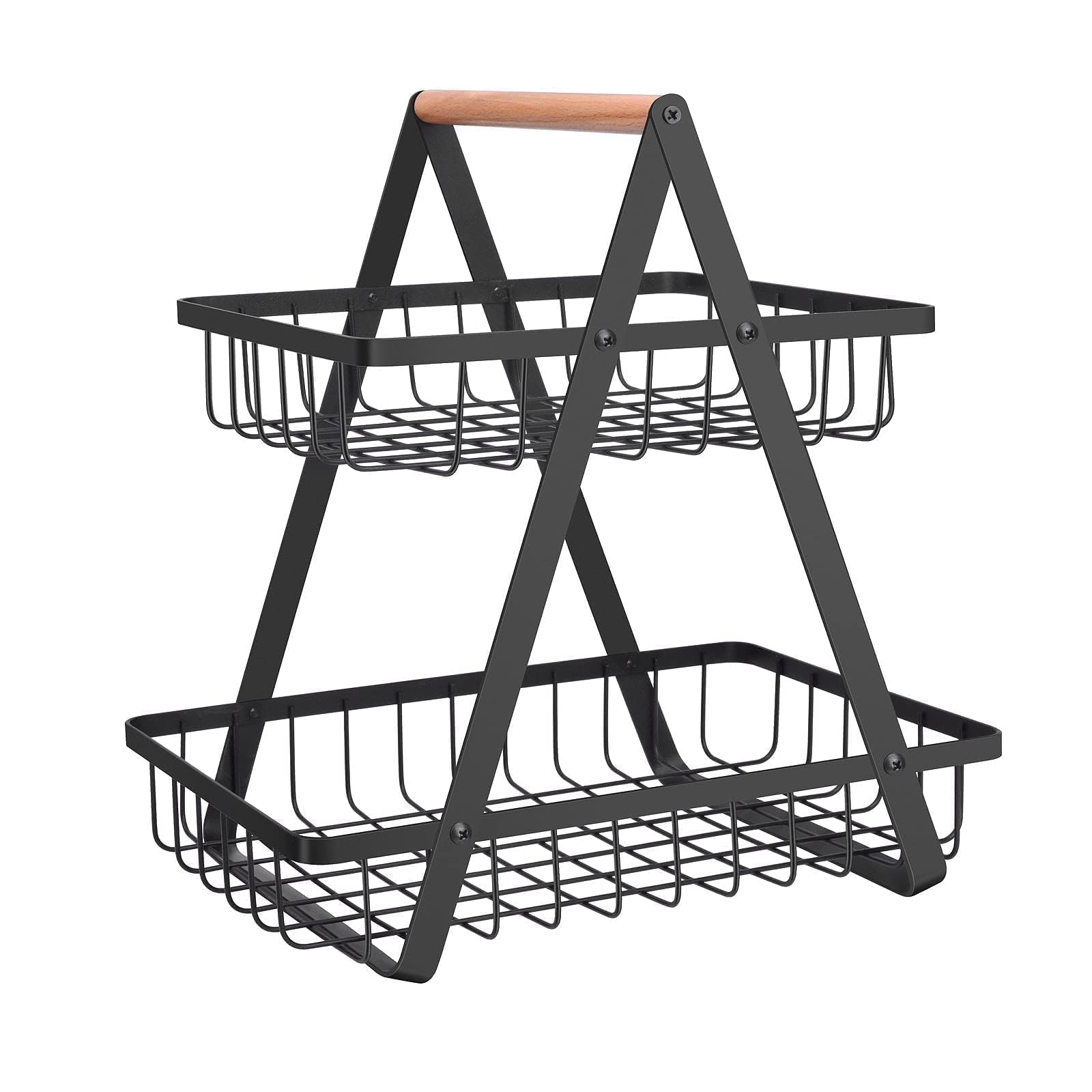2 Tier Countertop Fruit Basket,Portable Fruit Bowle Basket for Kitchen Organizer Storage & Dining Room Fruits Vegetable Bread Snacks,MAHUEEOL Detachable Metal Rectangle Basket Storage
