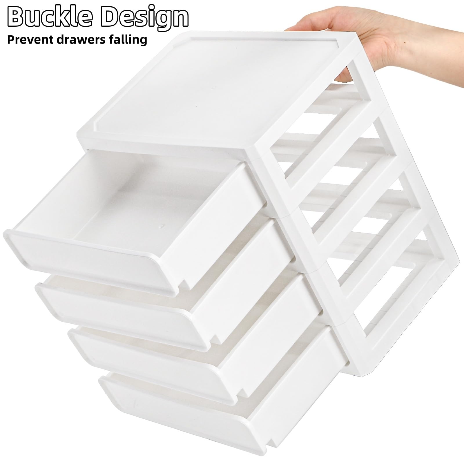 Covzoe 4 Drawer Desktop Storage Unit, 4 Layer Plastic Stacking Tabletop Organizer, White Storage Bin Container with Sliding Drawers, Desk Stationery Organizer Box for Home Classroom Office