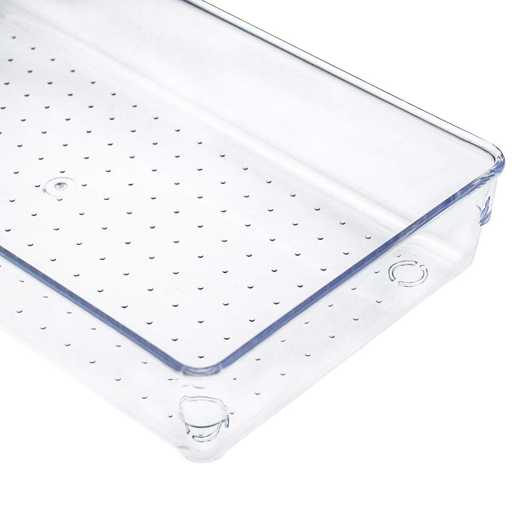 Kingrol 4 Pack Clear Drawer Organizer Trays, 15 x 6 x 2 Inch Desk Drawer Divider Storage Bins, Storage Box Set for Utensils Junks Vanities Makeups Jewelry Office Craft Supplies