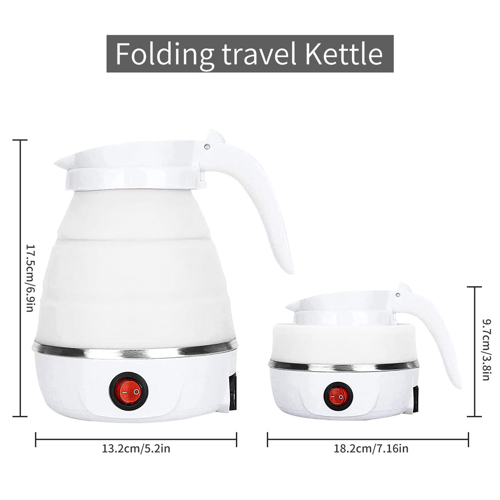 VICBINLY Electric Portable Kettle, Travel Kettle, Small Tea Kettle, Travel Foldable Kettles with Silicone Electric Insulation Heating Boiler Mini Tea Pot 600ml, White TKWT01