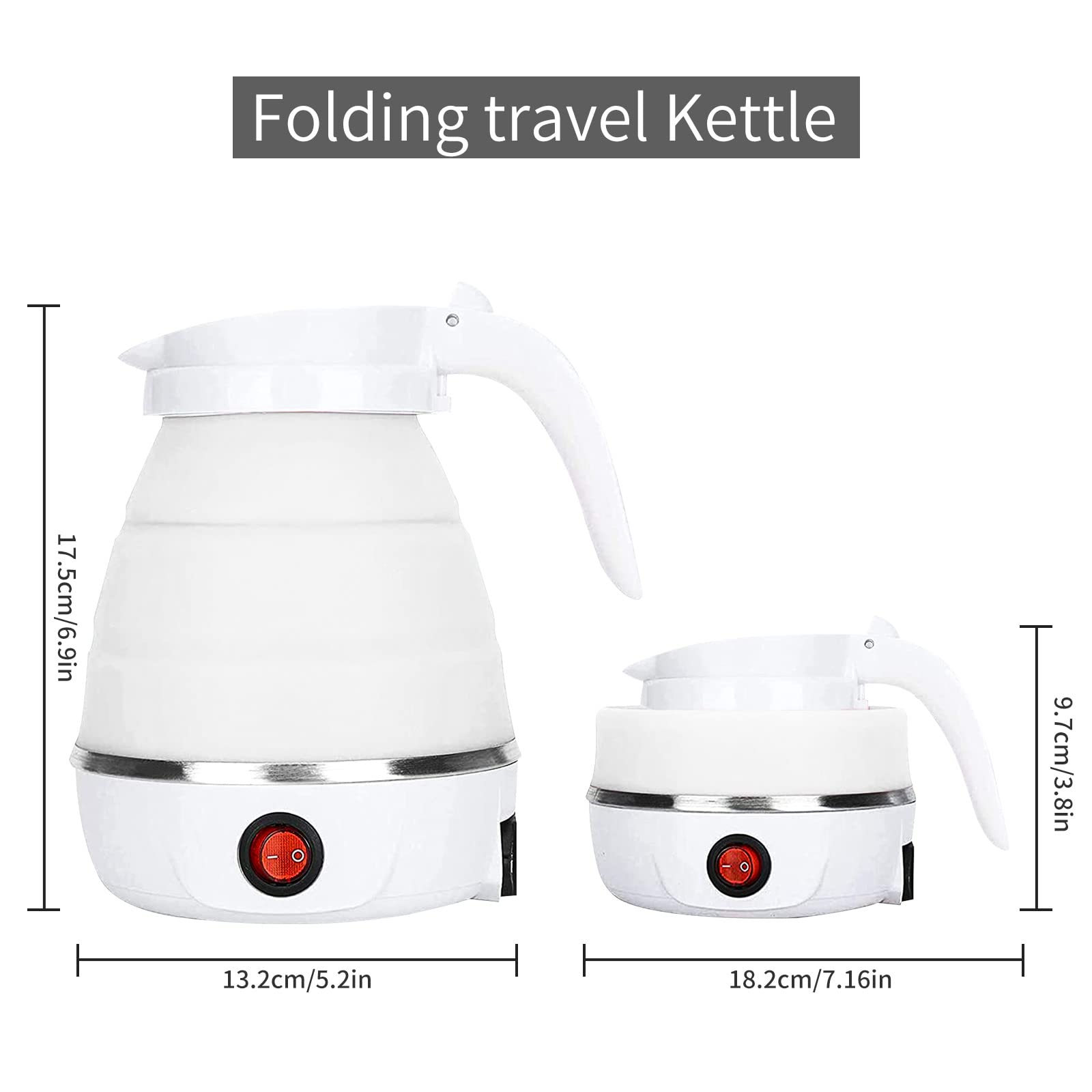 VICBINLY Electric Portable Kettle, Travel Kettle, Small Tea Kettle, Travel Foldable Kettles with Silicone Electric Insulation Heating Boiler Mini Tea Pot 600ml, White TKWT01