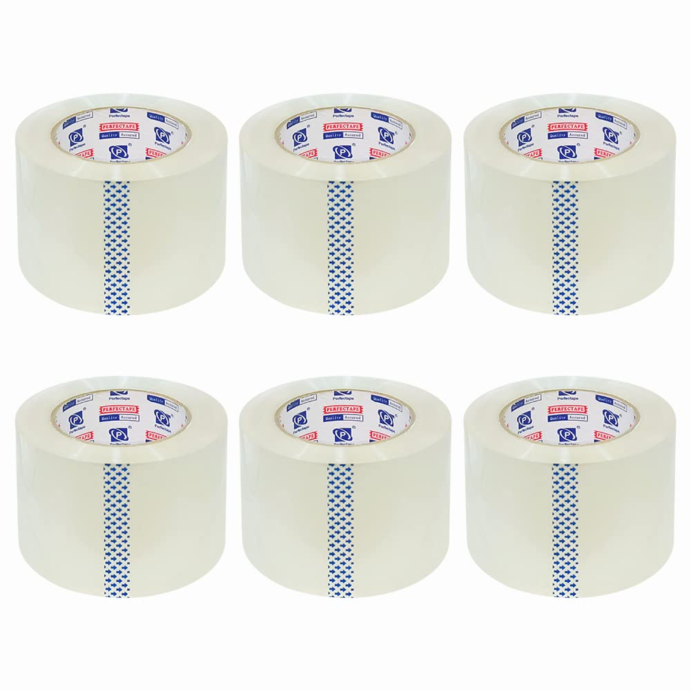 PERFECTAPE Packing Tape, 3" Wdith, Length 100 Meters, Clear, for Moving Packaging Shipping Office Storage, Transparent Tape Refills for Dispenser (6)