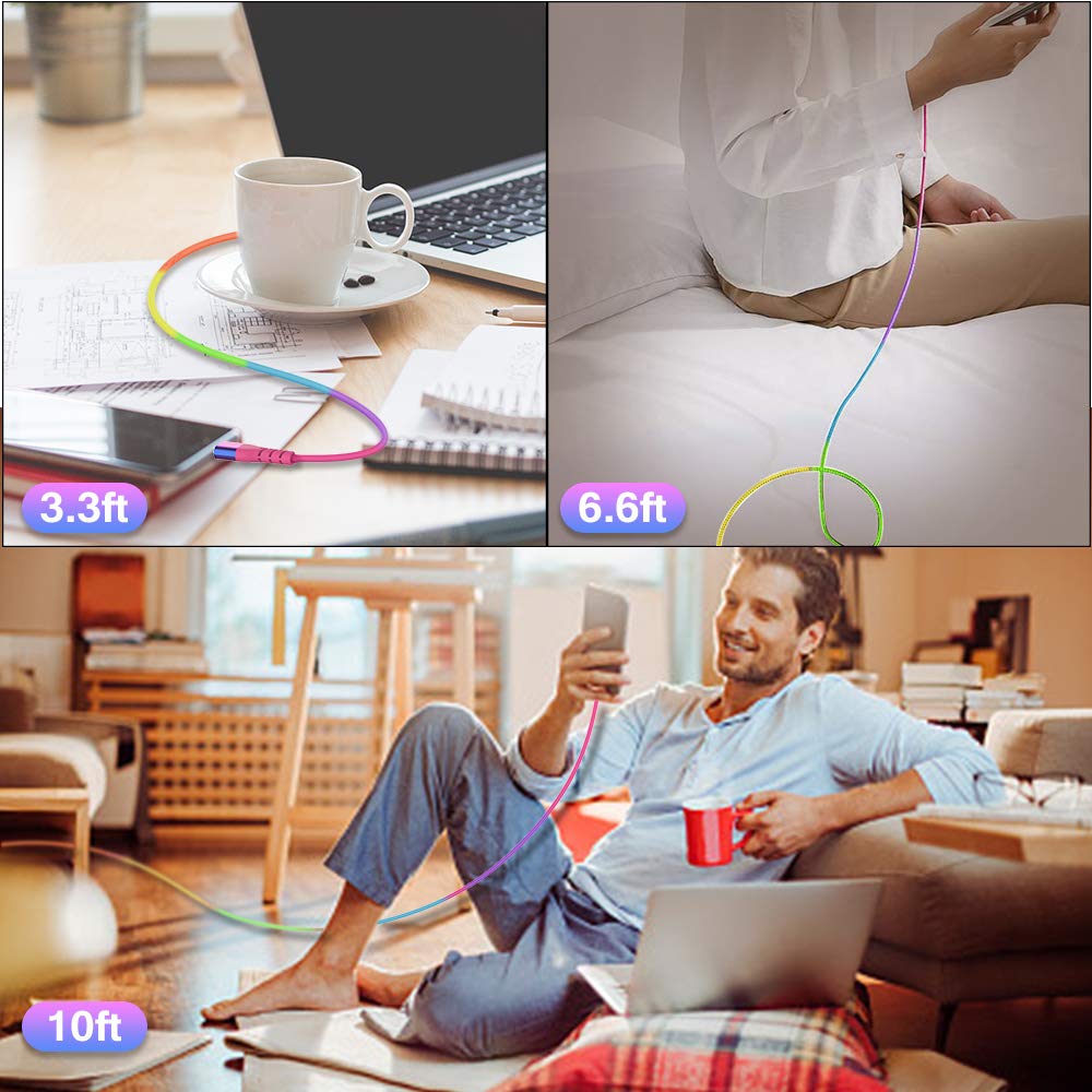 Type C to Type C Cable,JianHan 3-Pack [10ft+6.6ft+3.3ft] 60W Colourful Braided USB C to USB C Cable for iPad Pro,Samsung Galaxy S20 S20+ S20 Ultra Note 20 10 Plus A80,Google Pixel,MacBook Air/Pro