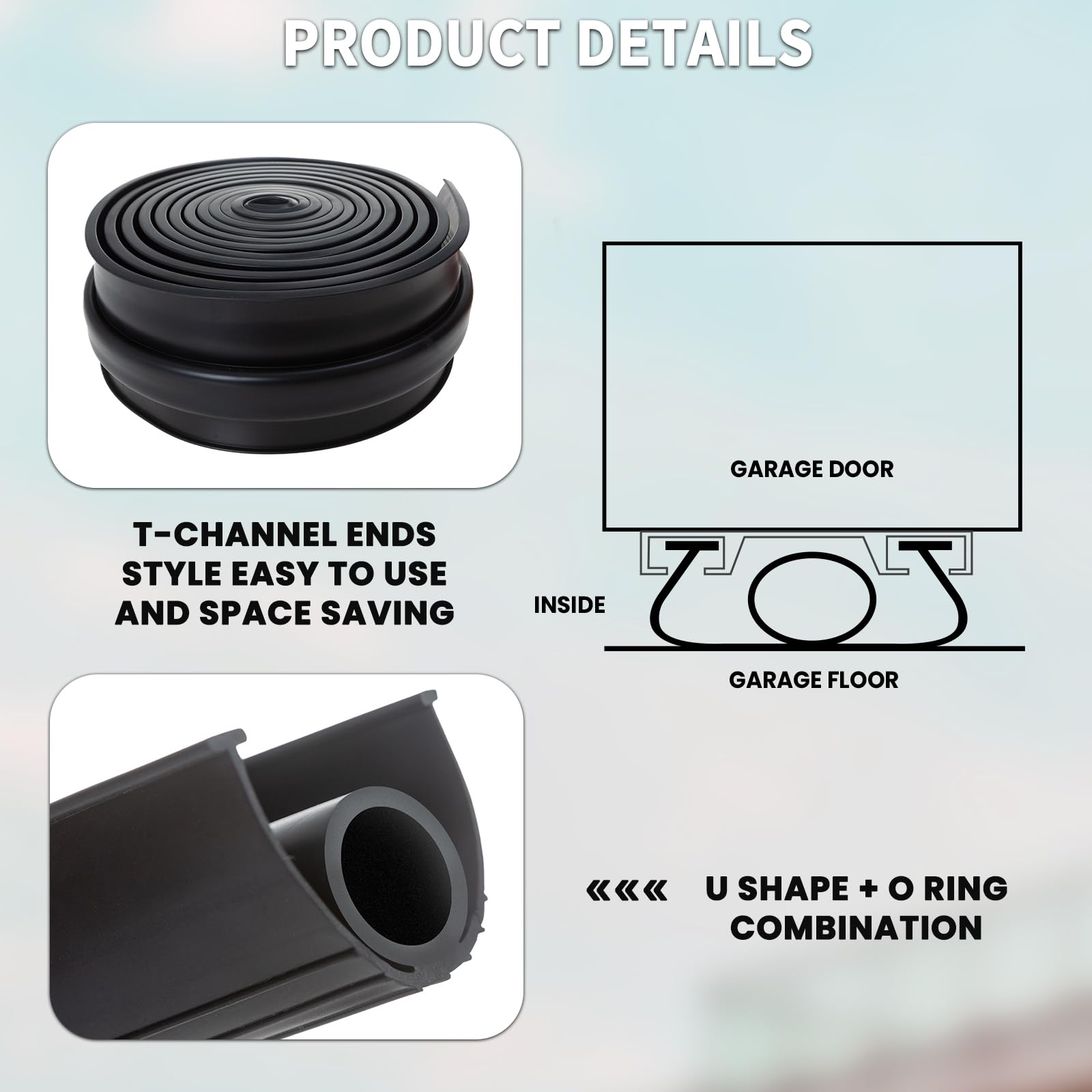 IVWNNN Garage Door Seal Bottom 5/16 Inch 16FT Garage Door Seal with T-End Prevent Drafts, Water & Dust (5/16 Inch, 16FT)