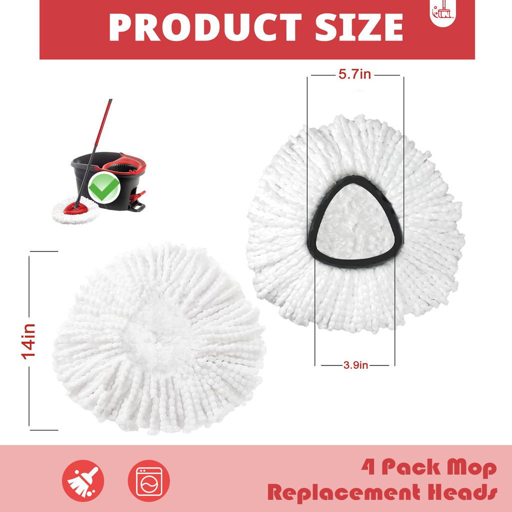 Spin Mop Head Refills for Vlieda, 4pcs Spin Replacement Head, Easy Wring 1-Tank Mop Replacement, Microfiber Triangle Replacement Pads