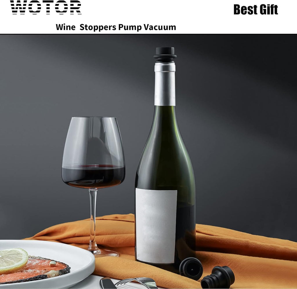 WOTOR Wine Stoppers Vacuum, Silicone Wine Saver & Preserver, Reusable Bottle Sealer, Keep Fresh (Black, 24 Pieces)